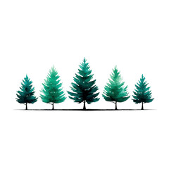 Row of watercolor evergreen trees in varying sizes creates serene and natural scene, evoking sense of tranquility and connection to nature