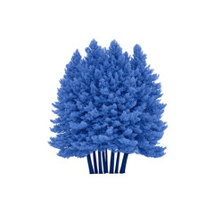 Cluster of vibrant blue artificial trees with dense foliage, creating striking visual contrast against plain background. trees are arranged closely, resembling miniature forest