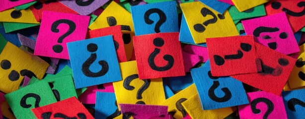 The vibrant assortment of question marks on colorful squares