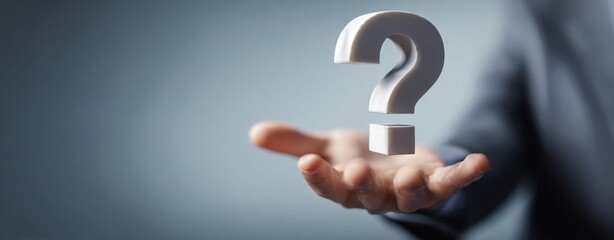 The question mark hovering above an outstretched hand symbolizes uncertainty and inquiry.