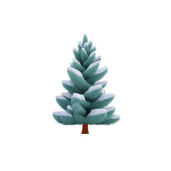 Snow covered evergreen tree stands tall, its branches layered with fresh white snow, evoking serene winter atmosphere