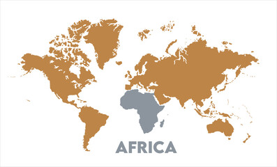 Africa map highlighted on the world map, Africa map, modern world map, Illustration, eps 10, worldwide, all continents, all countries, worldwide project