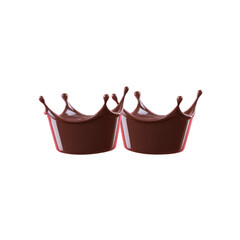 Two chocolate splashes form crown like shapes, creating playful and artistic design. rich brown color and glossy texture highlight fluidity and elegance of chocolate