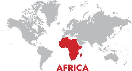 Obraz premium Africa map highlighted on the world map, Africa map, modern world map, Illustration, eps 10, worldwide, all continents, all countries, worldwide project
