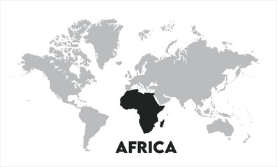 Africa map highlighted on the world map, Africa map, modern world map, Illustration, eps 10, worldwide, all continents, all countries, worldwide project