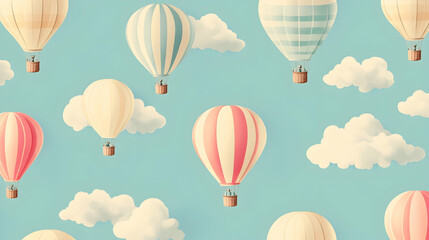 Obraz premium Pastel hot air balloons and cloud 334BD