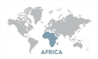 Africa map highlighted on the world map, Africa map, modern world map, Illustration, eps 10, worldwide, all continents, all countries, worldwide project