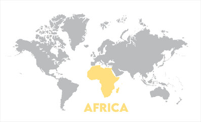 Africa map highlighted on the world map, Africa map, modern world map, Illustration, eps 10, worldwide, all continents, all countries, worldwide project