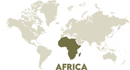 Africa map highlighted on the world map, Africa map, modern world map, Illustration, eps 10, worldwide, all continents, all countries, worldwide project