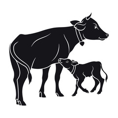 Black Vector Silhouette of a Cow Standing Still