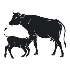 Black Vector Silhouette of a Cow Standing Still