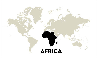 Naklejka premium Africa map highlighted on the world map, Africa map, modern world map, Illustration, eps 10, worldwide, all continents, all countries, worldwide project
