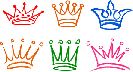 Crown Doodle Crayon Chalk Drawing Vector Set