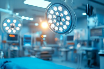 Powerful surgical lights illuminate a modern operating room, ready for a medical procedure