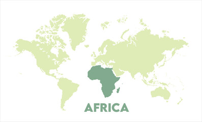 Africa map highlighted on the world map, Africa map, modern world map, Illustration, eps 10, worldwide, all continents, all countries, worldwide project