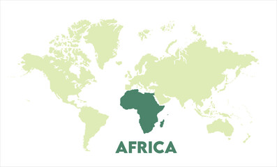 Naklejka premium Africa map highlighted on the world map, Africa map, modern world map, Illustration, eps 10, worldwide, all continents, all countries, worldwide project