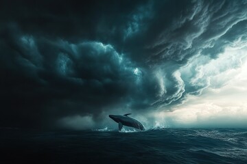 Whale swimming through thunderclouds