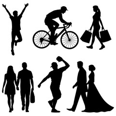 Silhouettes of people engaged in varied activities