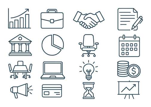Business icon set. office, finance, meeting, technology linear vector icons.