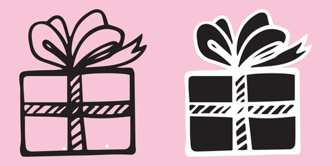 Gift box outline shapes. Surprise present gift box  linear design. Christmas gift icon illustration vector symbol.