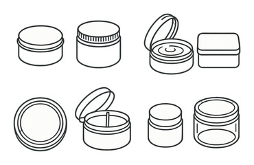 Cosmetic jar set. beauty container silhouette icons. cream, lid, open, closed vector icons.