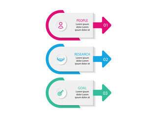 Fototapeta premium three step arrow template for presentation. 3 steps options, elements, infographic.