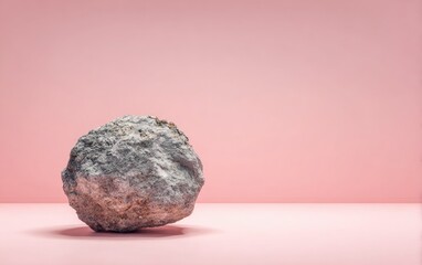 Gray stone orb on a pink surface