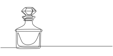 Antique cut glass decanter continuous one line drawing, Ink, pen. illustration crystal decanter for liquid, Old engraved illustration of glass work by J. & L. Lobmeyr, Vienna, Austria, Old engraved.