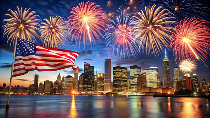 Seamless Patriotic Firecracker Pattern with Stars and Flags for Fabric