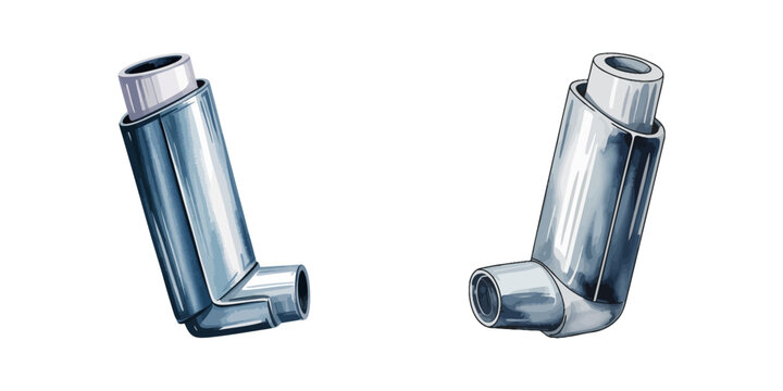 Raster isolated watercolor illustration hand drawn bright orange inhaler, inhaler watercolor vector illustration, Red Inhaler icon, Medical Asthma Inhaler