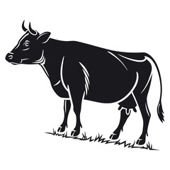 Black Vector Silhouette of a Cow Standing Still