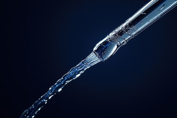 Water flowing from the faucet, close-up of water running out of a chrome metal showerhead against