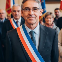Maire &eacute;lu de france avec son &eacute;charpe tricolore