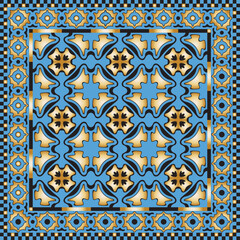 Vector golden, black and blue Scarf and carpet pattern 