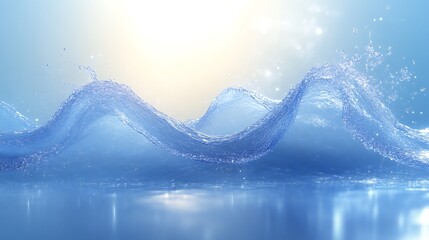 Light blue water waves on a reflective surface