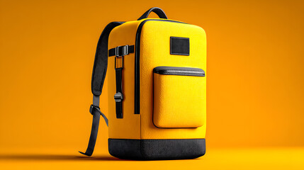 Naklejka premium yellow insulated food delivery backpack. Blank thermal courier bag mockup with space for custom branding. Ideal for online food orders and contactless delivery during quarantine