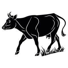 Black Vector Silhouette of a Cow Standing Still