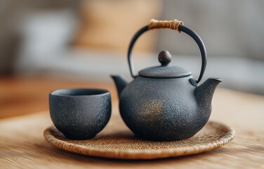 Minimalist tea ceremony setup showcasing tranquility and cultural practices in a serene environment