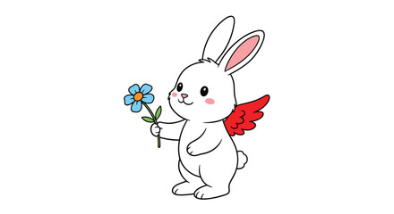 Obraz premium Cute Angel Rabbit Holding a Blue Flower for Easter Day Celebration Illustration Ideas