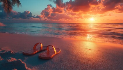 Sunset beach scene with flip-flops (1)