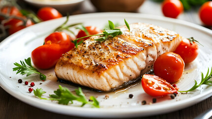 Plate of food with a piece of fis  B5BCF
