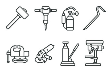 Tool set. industrial tools silhouette icons. hammer, drill, torch, wrench vector icons.