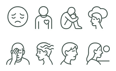 Emotions icon set. linear style emotions, sad, happy, angry, stress, calm vector icons.