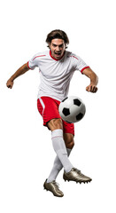 Dynamic Soccer Player in Action Kicking a Ball with Intense Focus and Energy