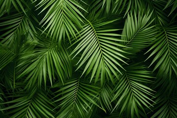 Green tropical palm leaves create a natural abstract pattern with detailed lines and textures