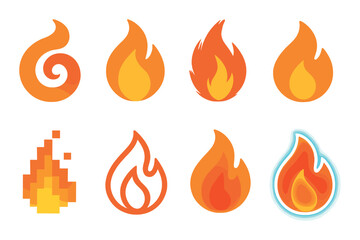 Fire icon set. flame, burn, blaze, bonfire, spark, ignite flat vector icons.