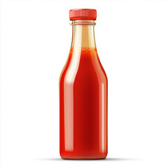 A red ketchup sauce bottle with a secure cap, isolated on a white background, emphasizing its vibrant color and sleek, practical design