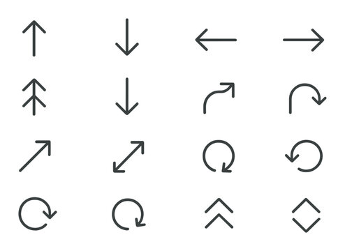 Arrow icon set. directional silhouette arrows. up, down, left, right, curved vector icons.
