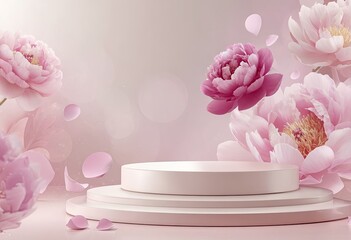 Pink peony floral display podium