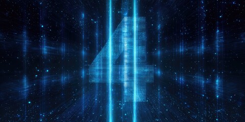 Digital number four in a glowing, data-rich space